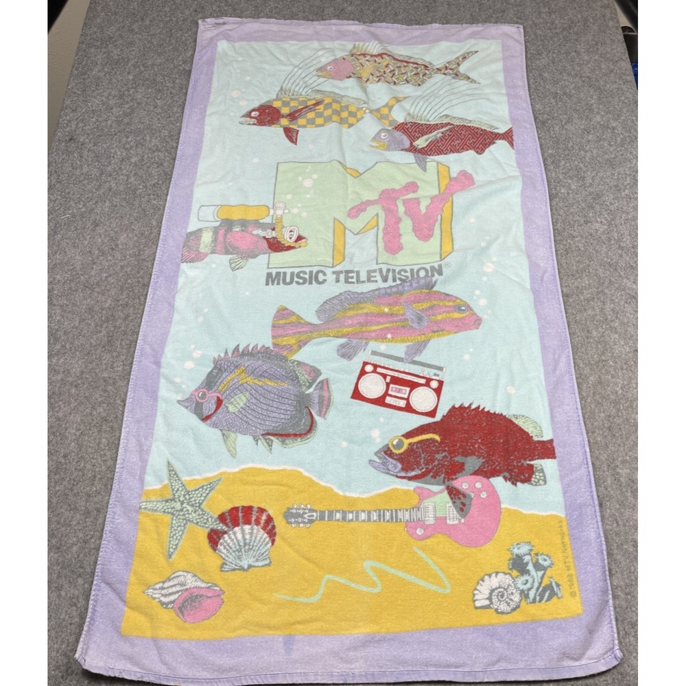 Very Rare‎ 1988 MTV Beach Towel Ocean Fish